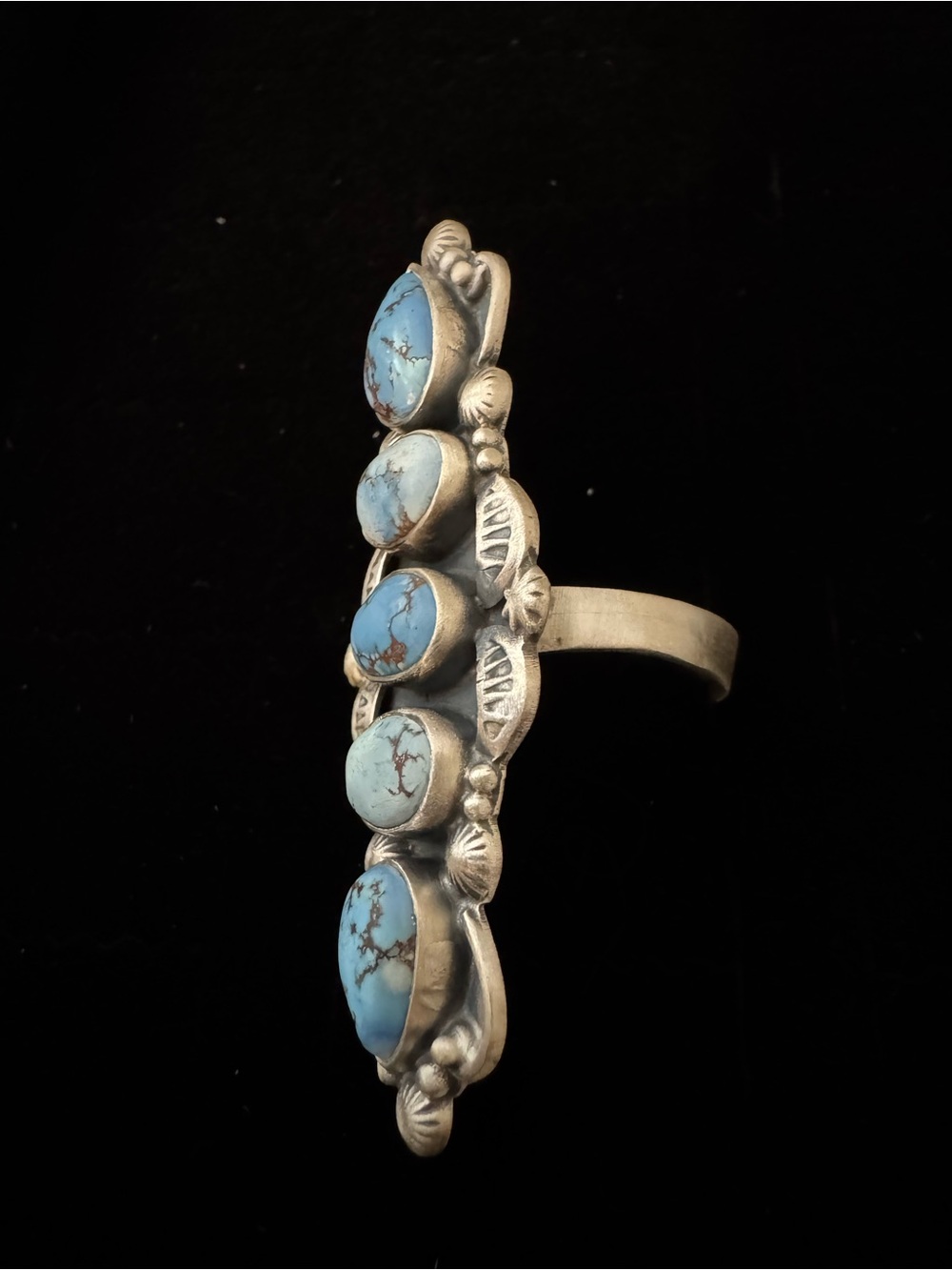 Handcrafted genuine, white water Turquoise Stone Silver‎ Statement Ring - Blue - Picture 4 of 8